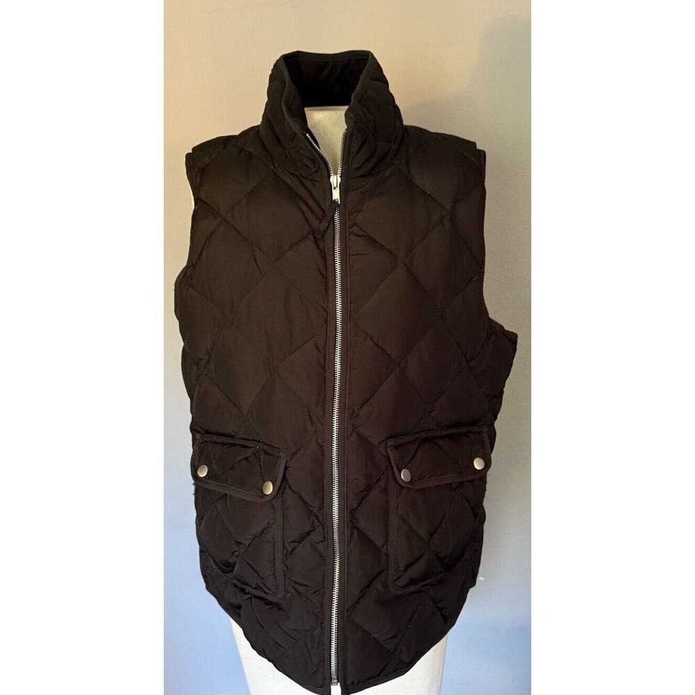 Woolrich Women's Quilted Duck Down Puffer Vest Sz LG Black‎ Mock Neck Warm
